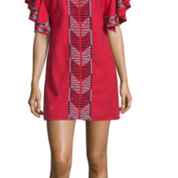 Red off the shoulder mini dress with detail - Picture 4 of 4